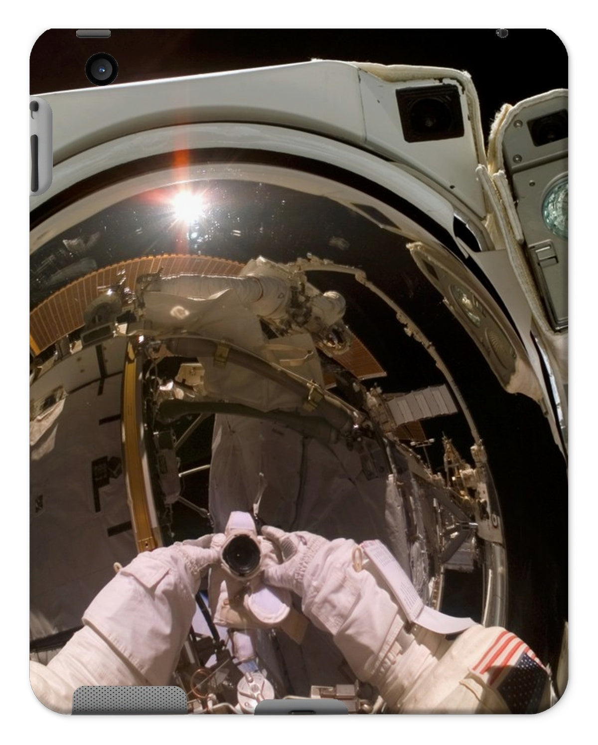 Astronauta Selfie en cajas de la tableta de la órbita