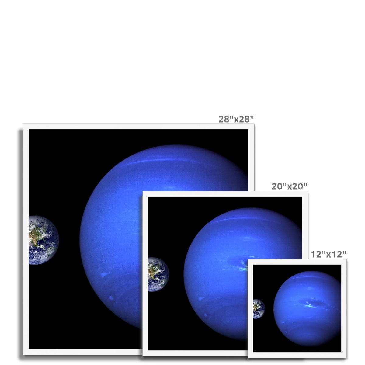 Neptune, Earth size comparison Framed Print