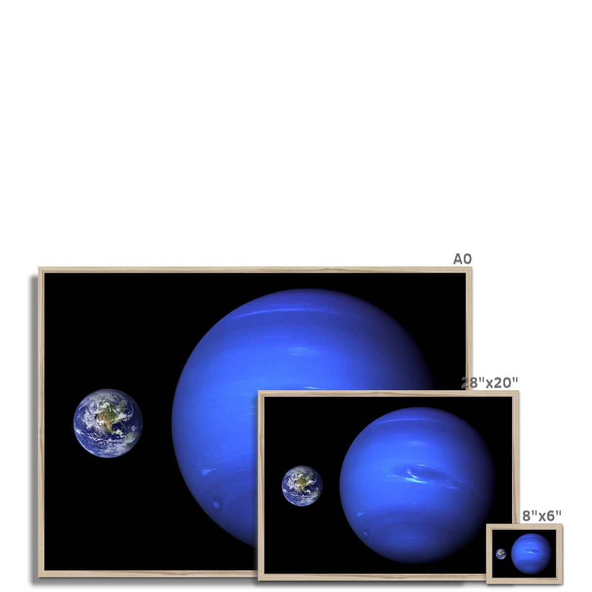 Neptune, Earth size comparison Framed Print