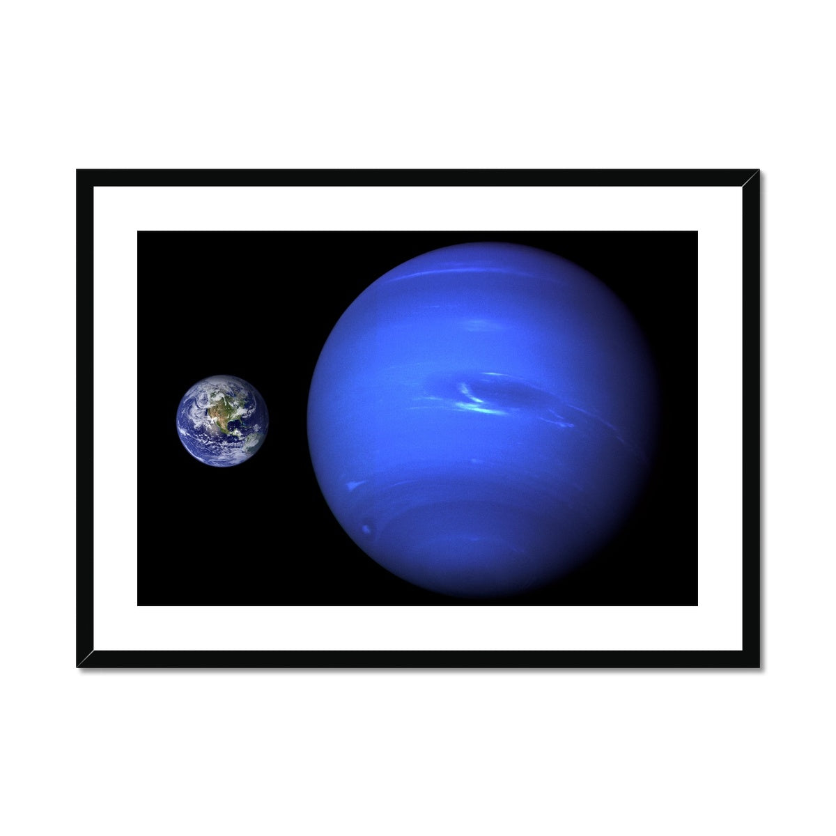 Neptune, Earth size comparison Framed & Mounted Print