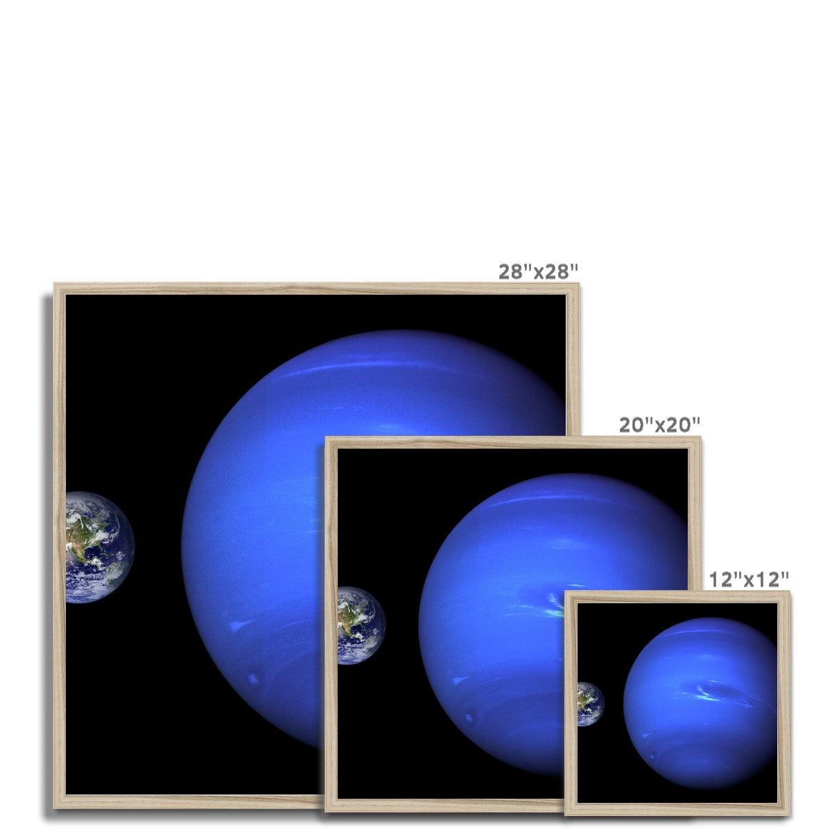 Neptune, Earth size comparison Framed Print