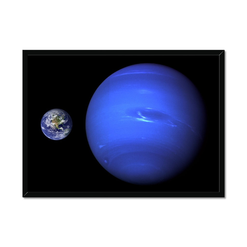 Neptune, Earth size comparison Framed Print