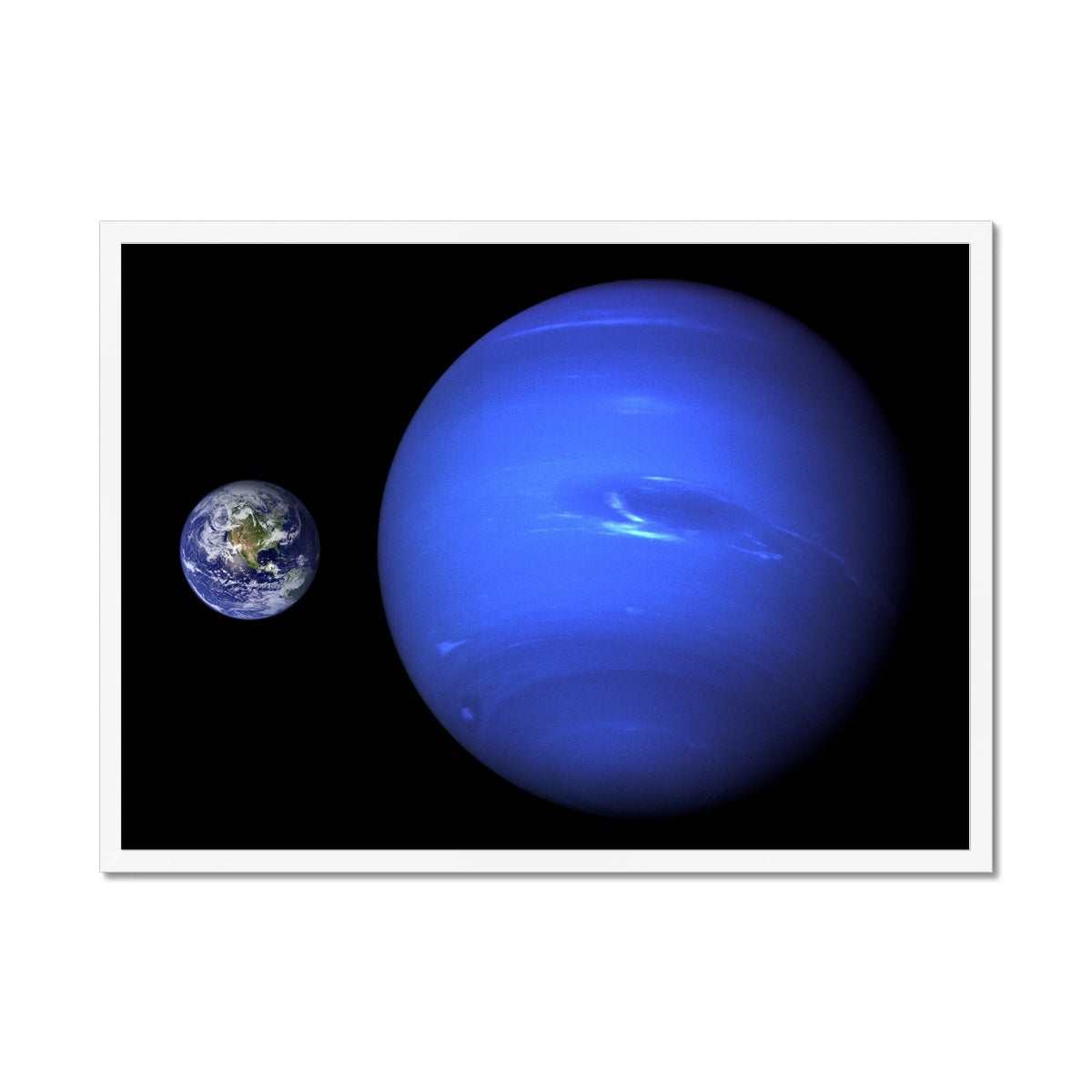 Neptune, Earth size comparison Framed Print