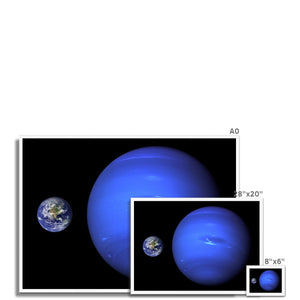 Neptune, Earth size comparison Framed Print