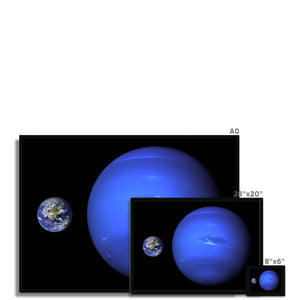 Neptune, Earth size comparison Framed Print