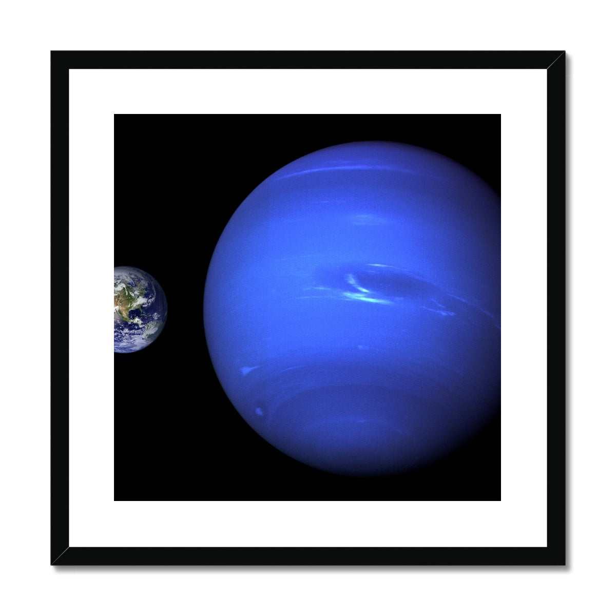 Neptune, Earth size comparison Framed & Mounted Print