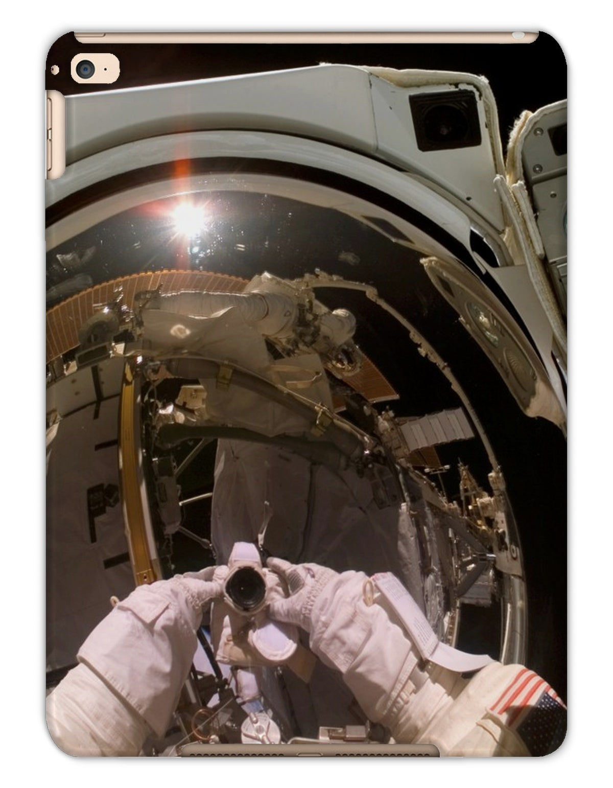 Astronauta Selfie en cajas de la tableta de la órbita