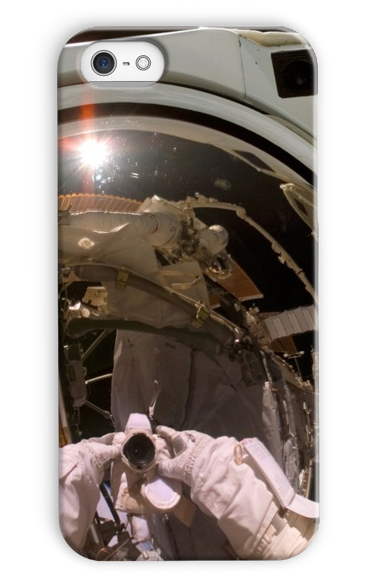 Astronauta Selfie en la caja del teléfono de la órbita