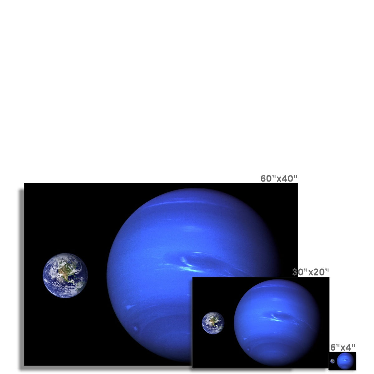 Neptune, Earth size comparison Hahnemühle Photo Rag Print