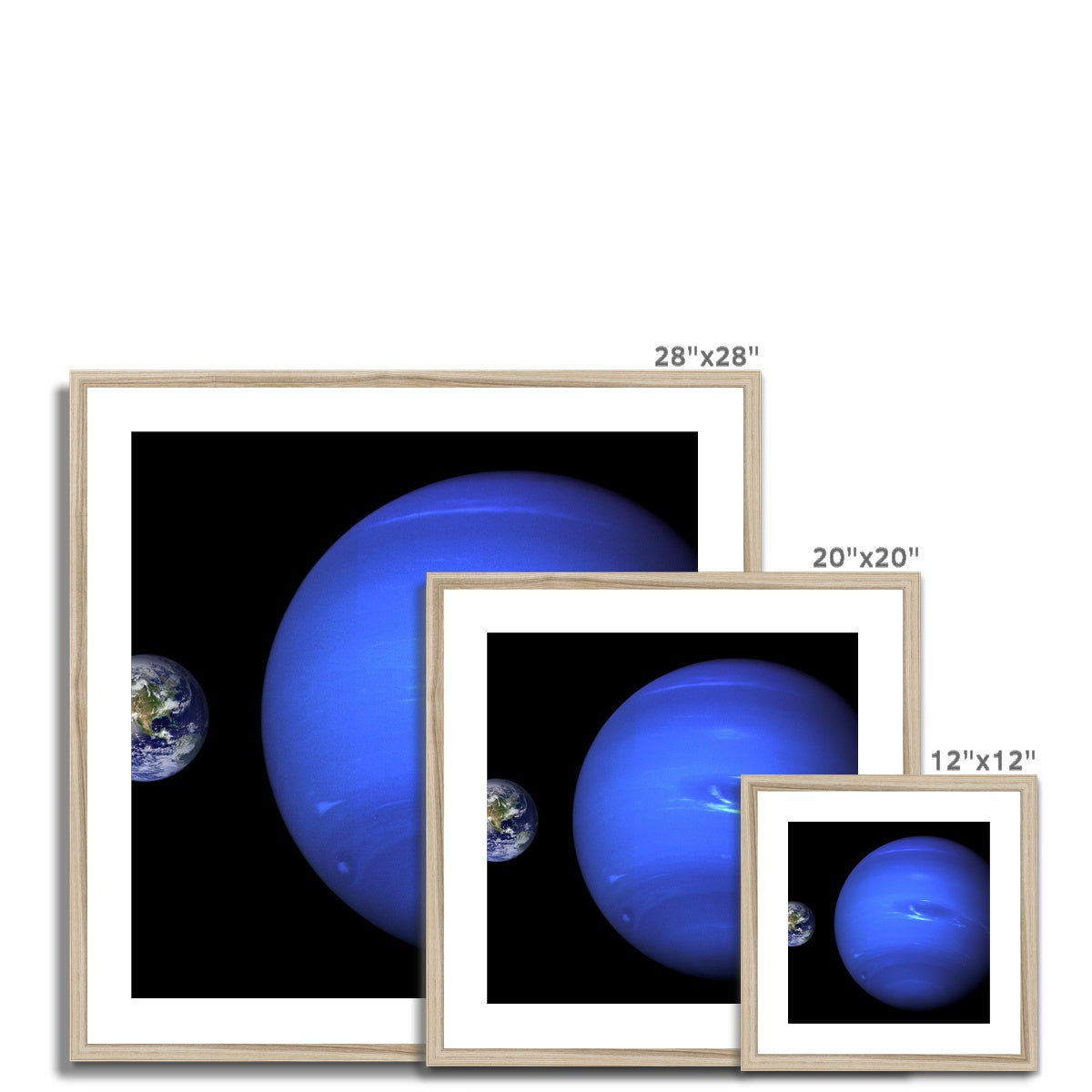 Neptune, Earth size comparison Framed & Mounted Print