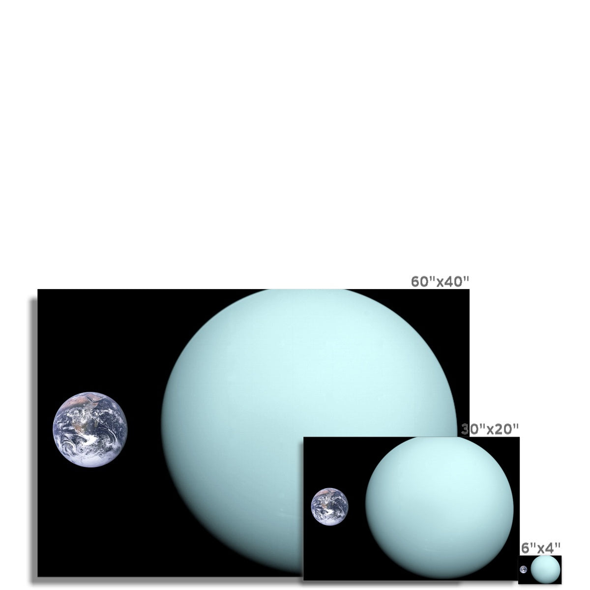 Uranus, Earth size Comparison 2 Hahnemühle Photo Rag Print