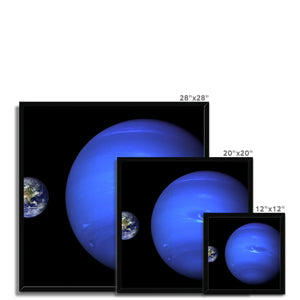 Neptune, Earth size comparison Framed Print