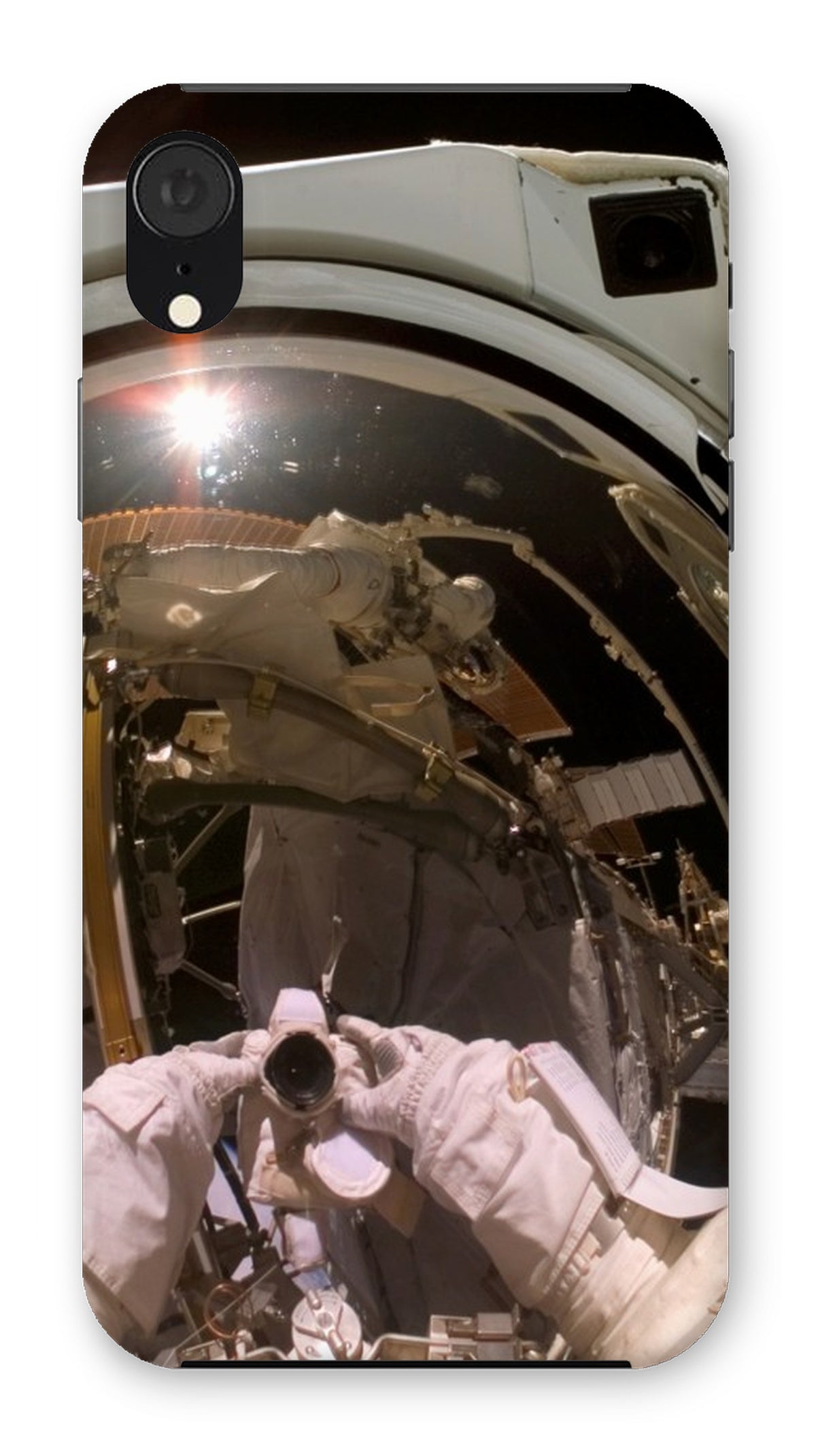 Astronauta Selfie en la caja del teléfono de la órbita