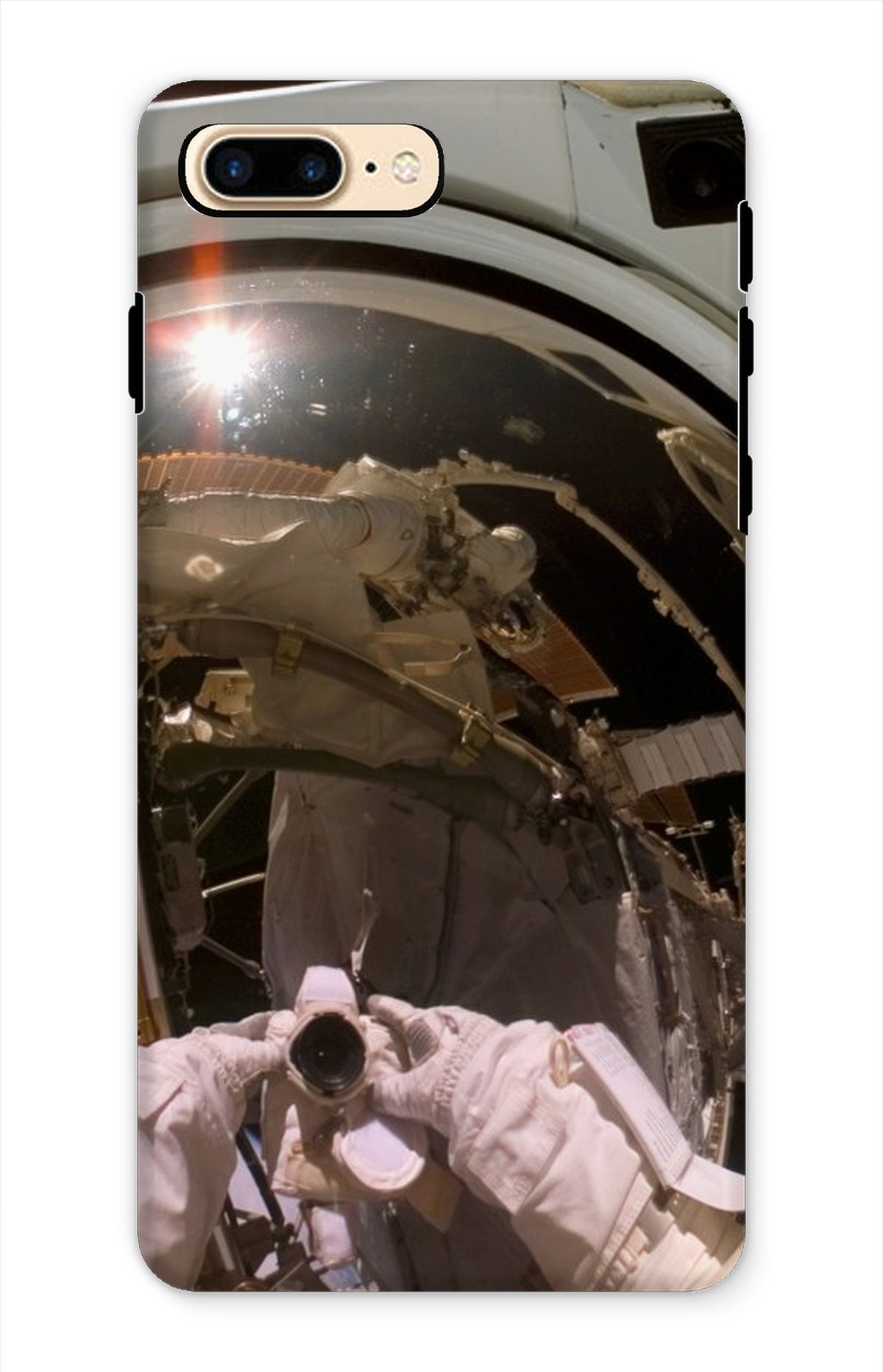 Astronauta Selfie en la caja del teléfono de la órbita