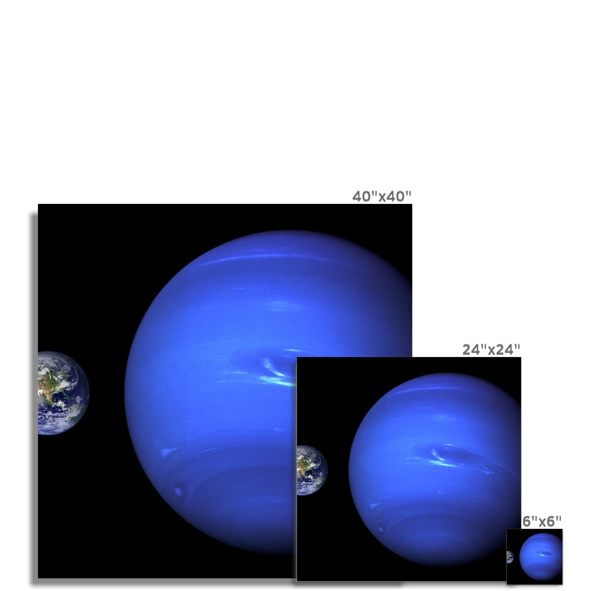 Neptune, Earth size comparison Hahnemühle Photo Rag Print