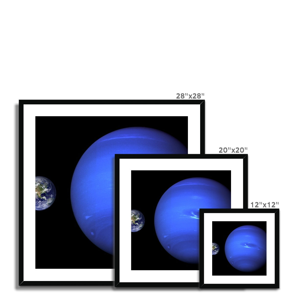 Neptune, Earth size comparison Framed & Mounted Print