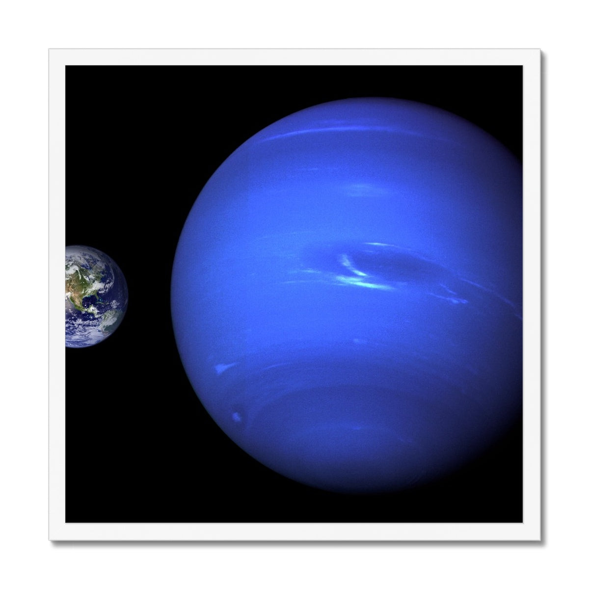 Neptune, Earth size comparison Framed Print